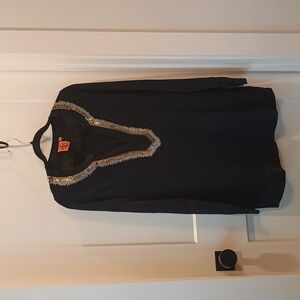 Tory Burch Tunic‎ Embellished Beaded V Neckline Sweater in Navy, Size Large